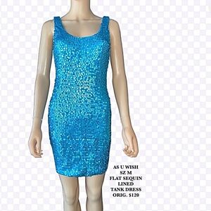 AS U WISH SZ M TEAL FLAT SEQUIN TANK LINED DRESS ORIG.$120